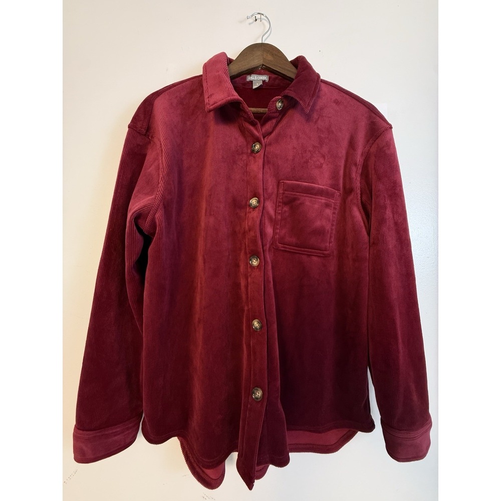 Falls Creek Corduroy Shacket Jacket Women's Large Burgundy Button Front Pocke